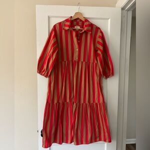 Anthropologie Vibrant Red and Tan Midi Dress